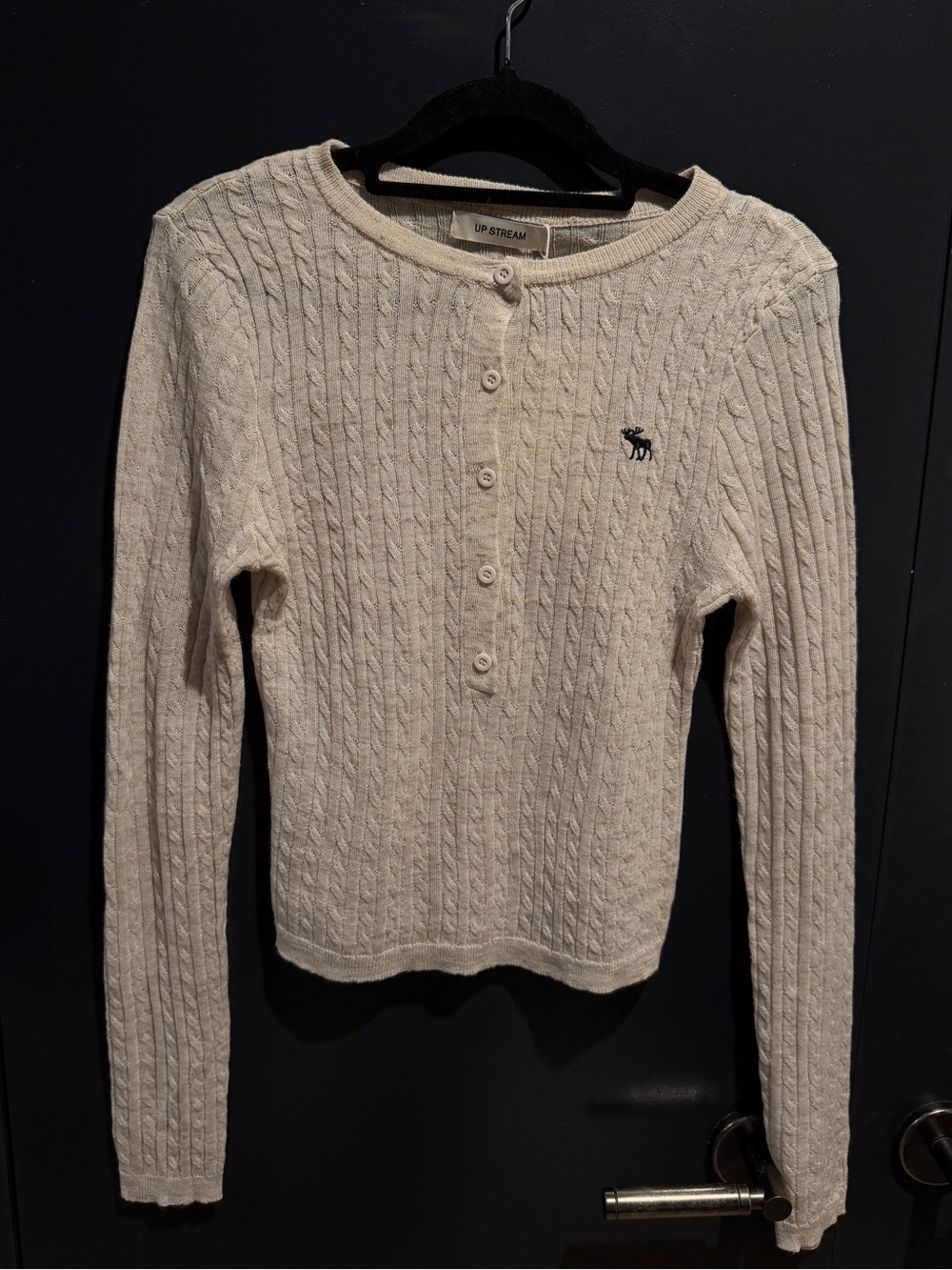 Beige Knit Long Sleeve Button Top